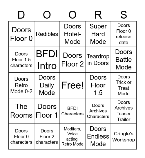 Doors Floors Bingo Card
