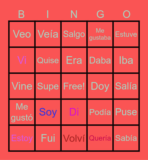 Los verbos Bingo Card
