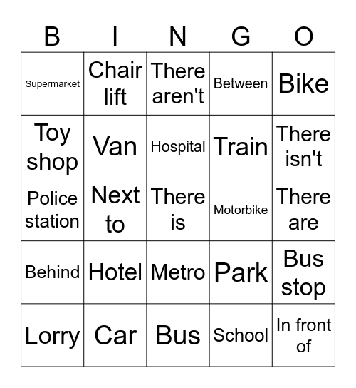 Unit 5: Around town Bingo Card