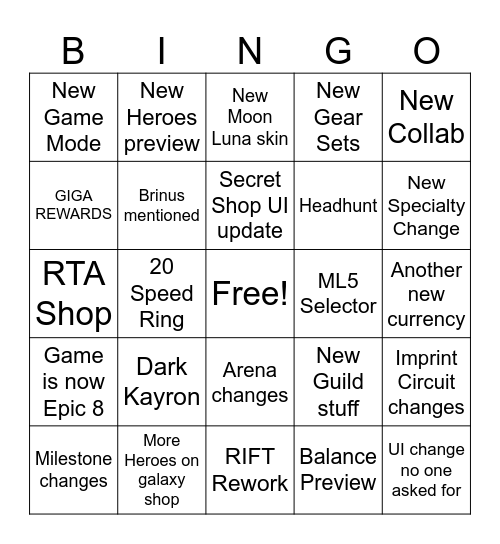 Epic Seven 8th Anniversary Stream Bingo Card