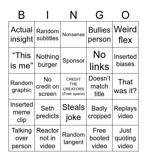 Ouu shiiii Bingo Card
