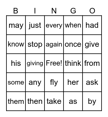2nd Grade Sight Words Bingo Card