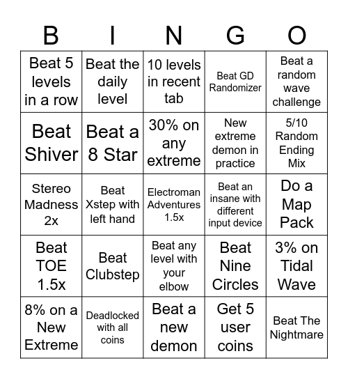 GD Bingo Card