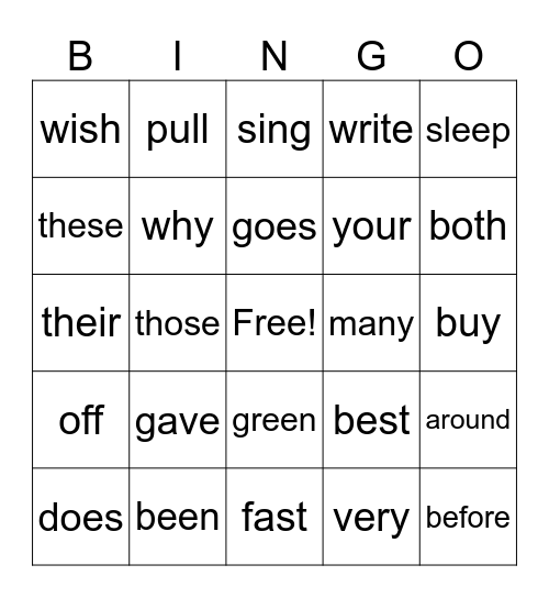 2nd Grade Sight Words Bingo Card