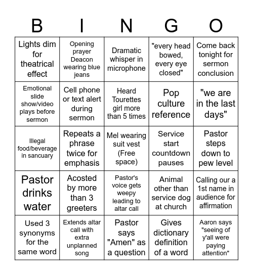 Prospect Baptist Bingo Card