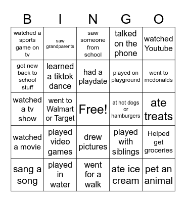 Summer Bingo Card
