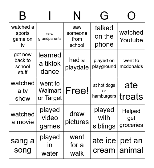 Summer Bingo Card