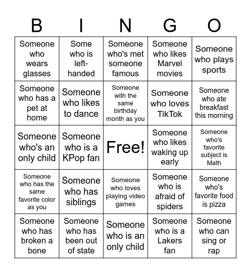 Human Bingo Card
