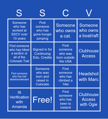SSCV Fall Staff Training - 2026 Bingo Card