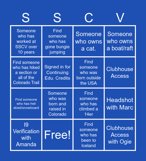 SSCV Fall Staff Training - 2026 Bingo Card