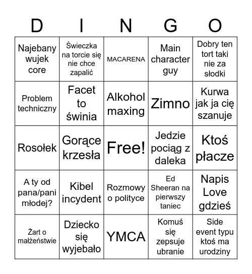 Wesele bingo Card