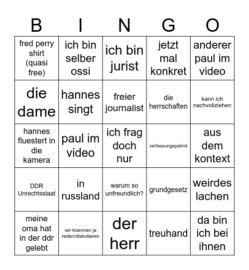 Hannes Bingo Card