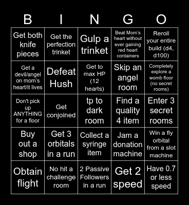Isaac repentance bingo Card