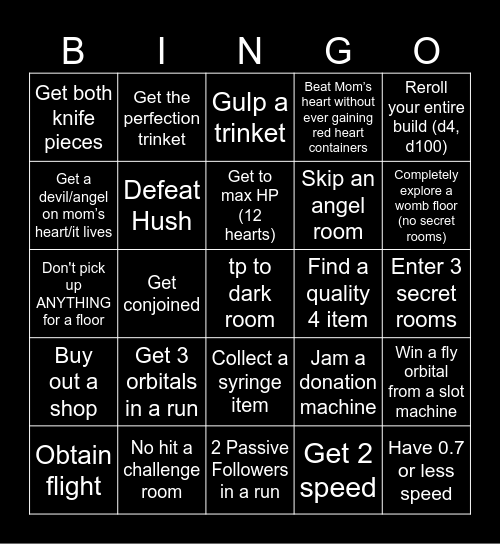 Isaac repentance bingo Card