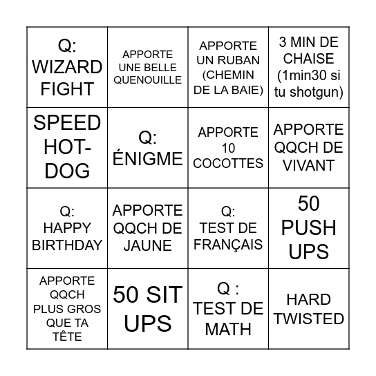 Le BINGO de la GARNOTTE Bingo Card