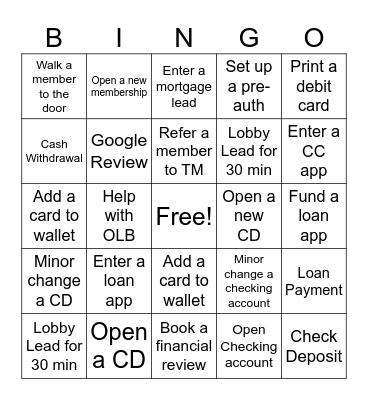 AFCU- FSR Bingo Card