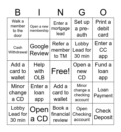 AFCU- FSR Bingo Card