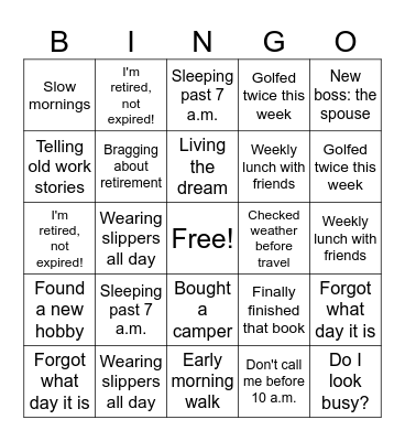 Orlean's Retirement Bingo Card