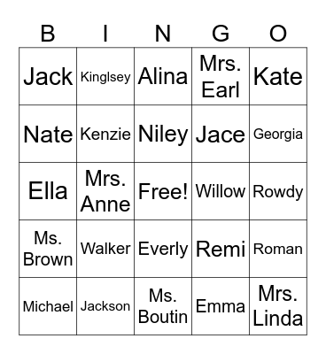 My Friends Bingo Card