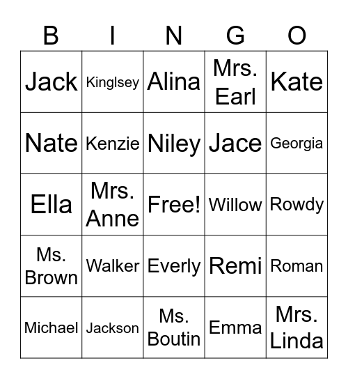 My Friends Bingo Card