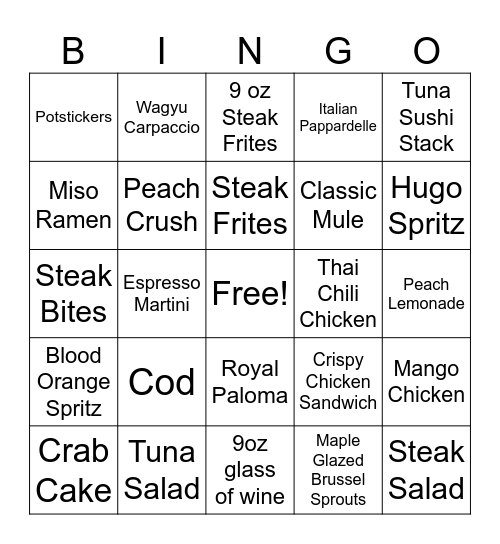 Moxies Bingo Card