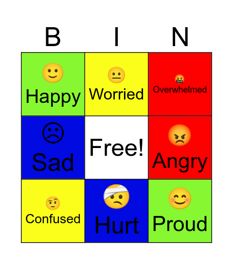 Zones of Regulation Cartoon Bingo Card