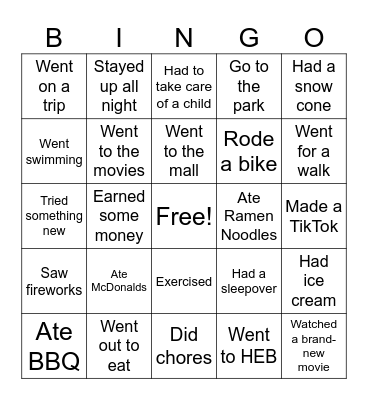 Back to School Bingo Card