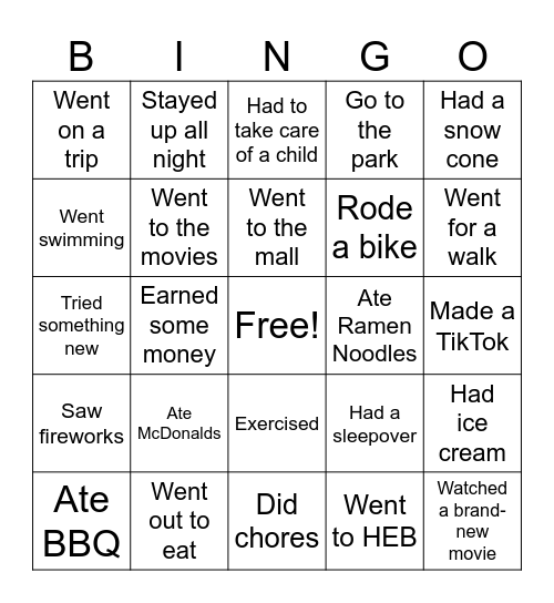 Back to School Bingo Card