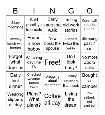 Retirement Bingo - Orlean Bingo Card