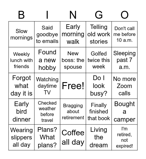Retirement Bingo - Orlean Bingo Card
