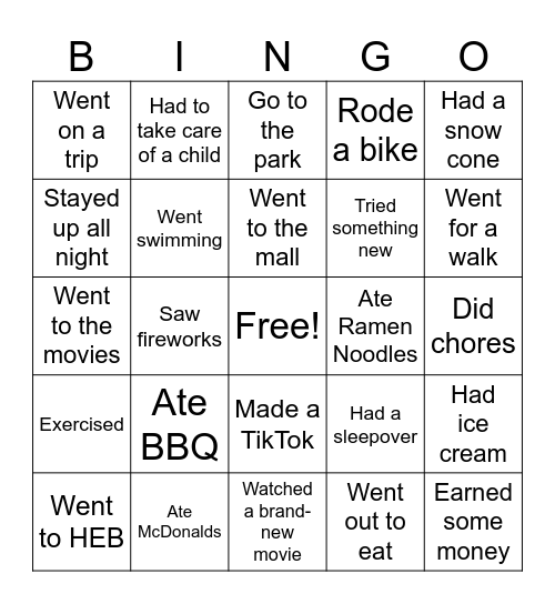 Back to School Bingo Card