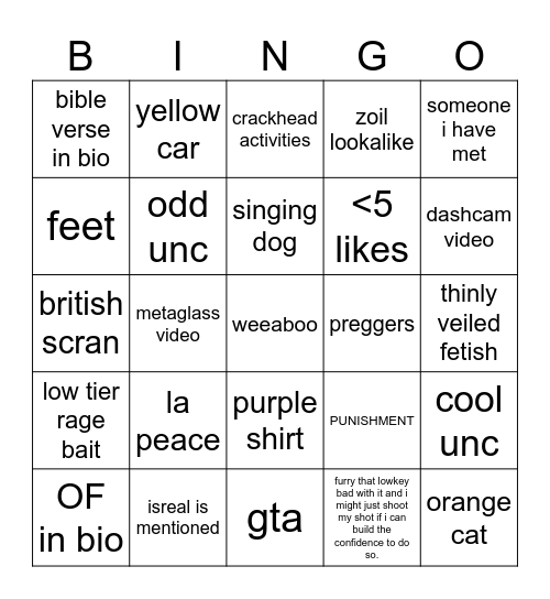 shorts bingo Card