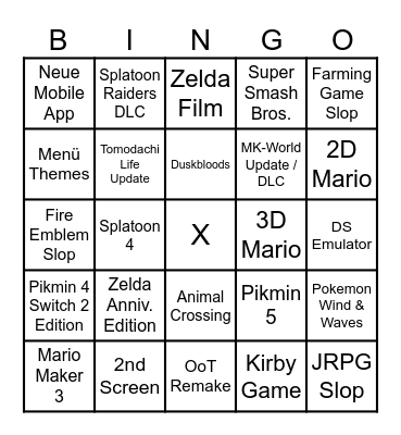Nintendo Direct September 2026 Bingo Card