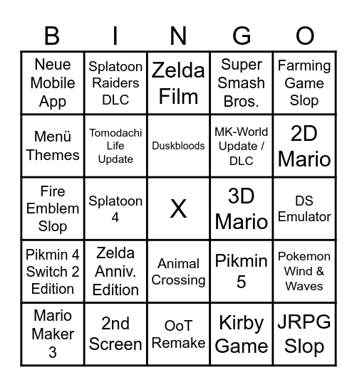 Nintendo Direct September 2026 Bingo Card