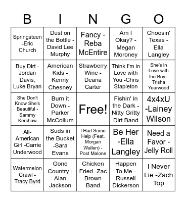 Country Picnic Bingo Card