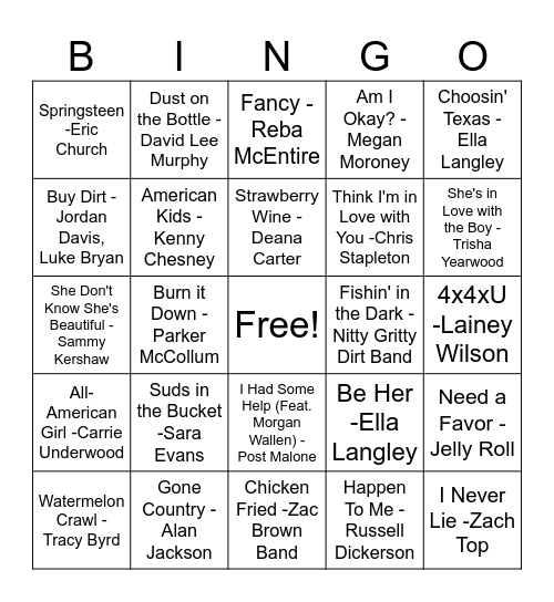 Country Picnic Bingo Card