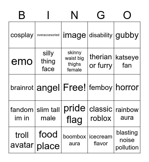 catalog avatar creator Bingo Card