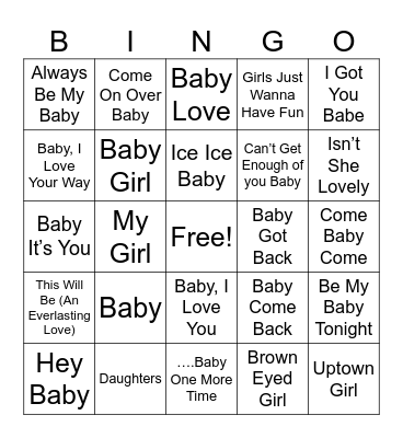 Baby Theme Bingo Card