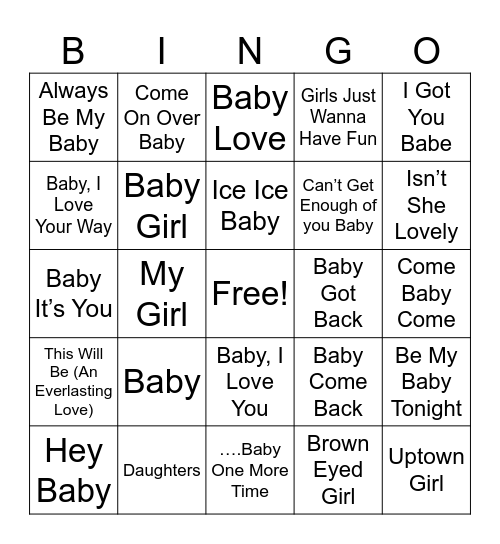Baby Theme Bingo Card