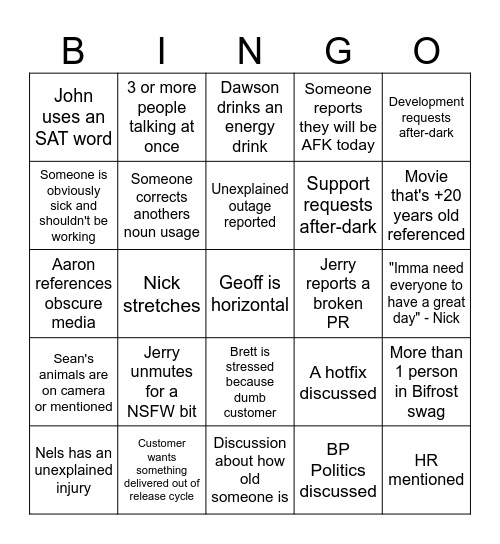 Bifrost StandUp Bingo Card