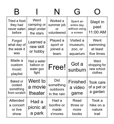 Back to School Bingo Card