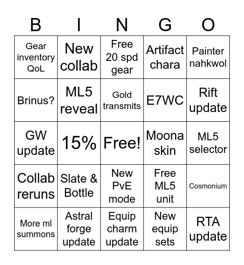 Epic seven 8th anniv Bingo Card