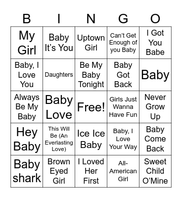 Baby Theme Bingo Card