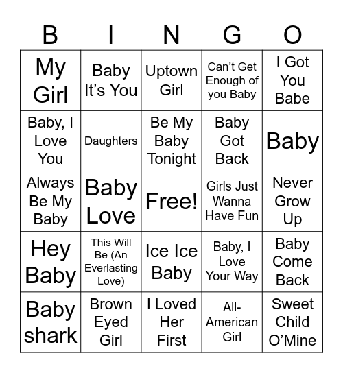 Baby Theme Bingo Card