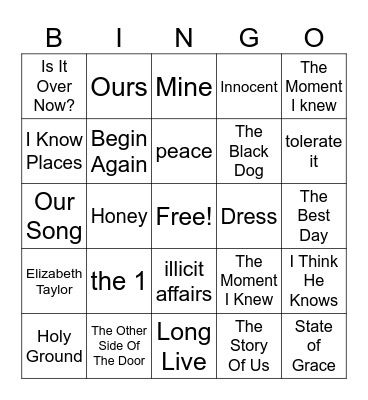 Kathryn’s Favorites: Taylor Swift Round Bingo Card