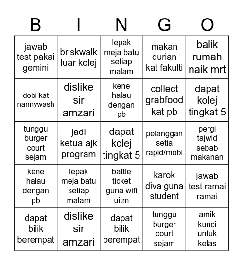 BINGO PUNDANA Bingo Card
