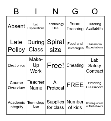 Ms. Duran's Policies and Procedures Bingo Card