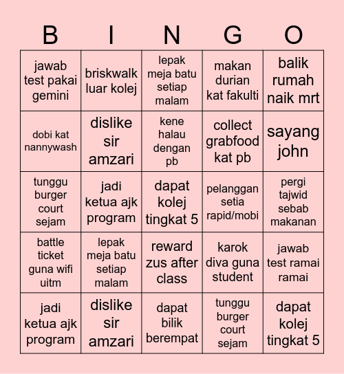 PUNDANA BINGO Card
