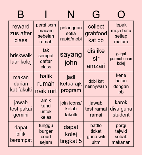 Pundana Bingo Card