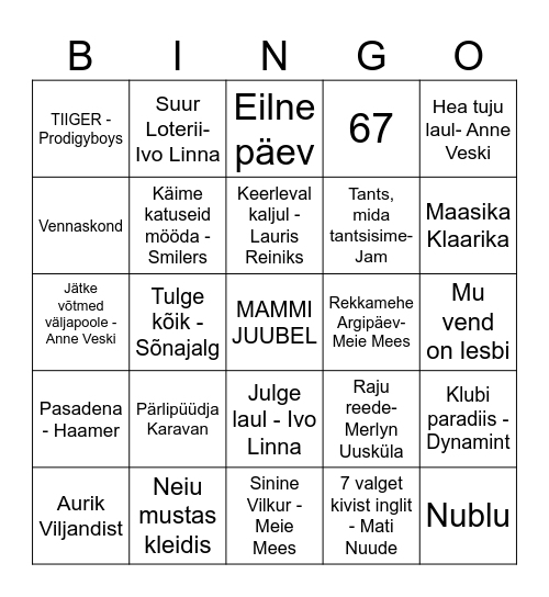 MAMMI 70 Bingo Card